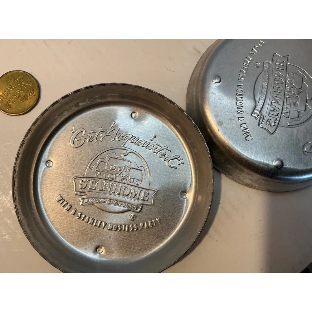 Stanhome Vintage Aluminum Coasters Get Acquainted Stanley Hostess Party Set of 8